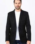 Men's Double Button Black Faux-Suede Blazer