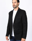 Men's Double Button Black Faux-Suede Blazer