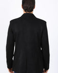 Men's Double Button Black Faux-Suede Blazer