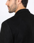 Men's Double Button Black Faux-Suede Blazer