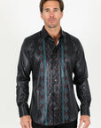 Mens Modern Fit Stretch Aztec Foiled Shirt - Black