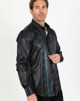 Mens Modern Fit Stretch Aztec Foiled Shirt - Black