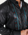 Mens Modern Fit Stretch Aztec Foiled Shirt - Black