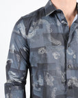 Mens Modern Fit Stretch Foiled Black Long Sleeve Shirt