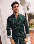 Small Print Satin Cotton/Spandex Long Sleeve Shirt