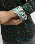 Small Print Satin Cotton/Spandex Long Sleeve Shirt
