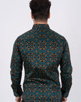 Small Print Satin Cotton/Spandex Long Sleeve Shirt