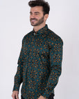 Small Print Satin Cotton/Spandex Long Sleeve Shirt