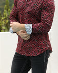 Small Print Satin Cotton/Spandex Long Sleeve Shirt
