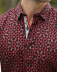 Small Print Satin Cotton/Spandex Long Sleeve Shirt
