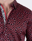 Small Print Satin Cotton/Spandex Long Sleeve Shirt