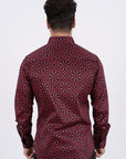 Small Print Satin Cotton/Spandex Long Sleeve Shirt
