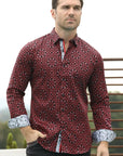 Small Print Satin Cotton/Spandex Long Sleeve Shirt