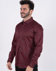 Small Print Satin Cotton/Spandex Long Sleeve Shirt