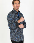 Satin Cotton/Spandex Long Sleeve Shirt - Black