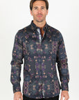 Floral Print Satin Shirt - Black