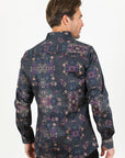 Floral Print Satin Shirt - Black