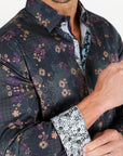 Floral Print Satin Shirt - Black