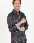 Floral Print Satin Shirt - Black