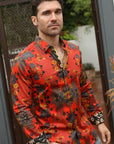 Floral Print Satin Shirt - Red