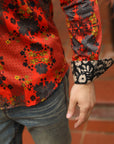 Floral Print Satin Shirt - Red