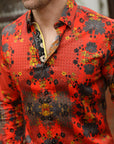 Floral Print Satin Shirt - Red
