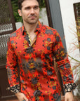 Floral Print Satin Shirt - Red