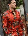 Floral Print Satin Shirt - Red