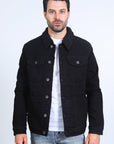 Mens Sherpa Lined Denim Jacket - Black