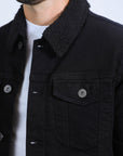 Mens Sherpa Lined Denim Jacket - Black