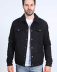 Mens Sherpa Lined Faux Suede Jacket - Black