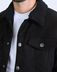 Mens Sherpa Lined Faux Suede Jacket - Black