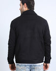 Mens Sherpa Lined Faux Suede Jacket - Black