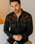 Mens Vintage Washed 2-tone Embroidery Modern Fit Stretch Shirt