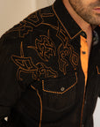 Mens Vintage Washed 2-tone Embroidery Modern Fit Stretch Shirt