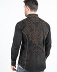 Mens Vintage Washed 2-tone Embroidery Modern Fit Stretch Shirt