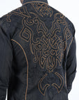 Mens Vintage Washed 2-tone Embroidery Modern Fit Stretch Shirt