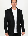 Men's Double Button Faux-Suede Blazer - Black