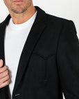 Men's Double Button Faux-Suede Blazer - Black