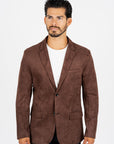 Men's Double Button Brown Faux-Suede Blazer