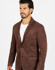 Men's Double Button Brown Faux-Suede Blazer