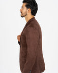 Men's Double Button Brown Faux-Suede Blazer