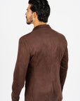 Men's Double Button Brown Faux-Suede Blazer