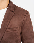 Men's Double Button Brown Faux-Suede Blazer