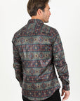 Mens Modern Fit Stretch Aztec Foiled Shirt - Brown