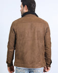 Mens Sherpa Lined Faux Suede Jacket - Brown