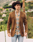 Men's Double Button Faux-Suede Blazer - Brown