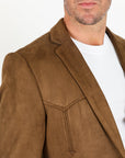 Men's Double Button Faux-Suede Blazer - Brown