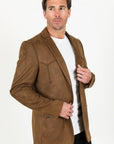 Men's Double Button Faux-Suede Blazer - Brown