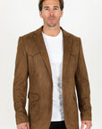 Men's Double Button Faux-Suede Blazer - Brown
